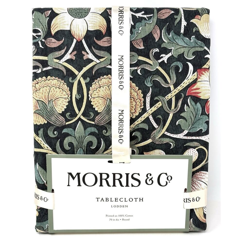 William Morris & Co Lodden Round Tablecloth 70” In. Dark Green Botanical Floral